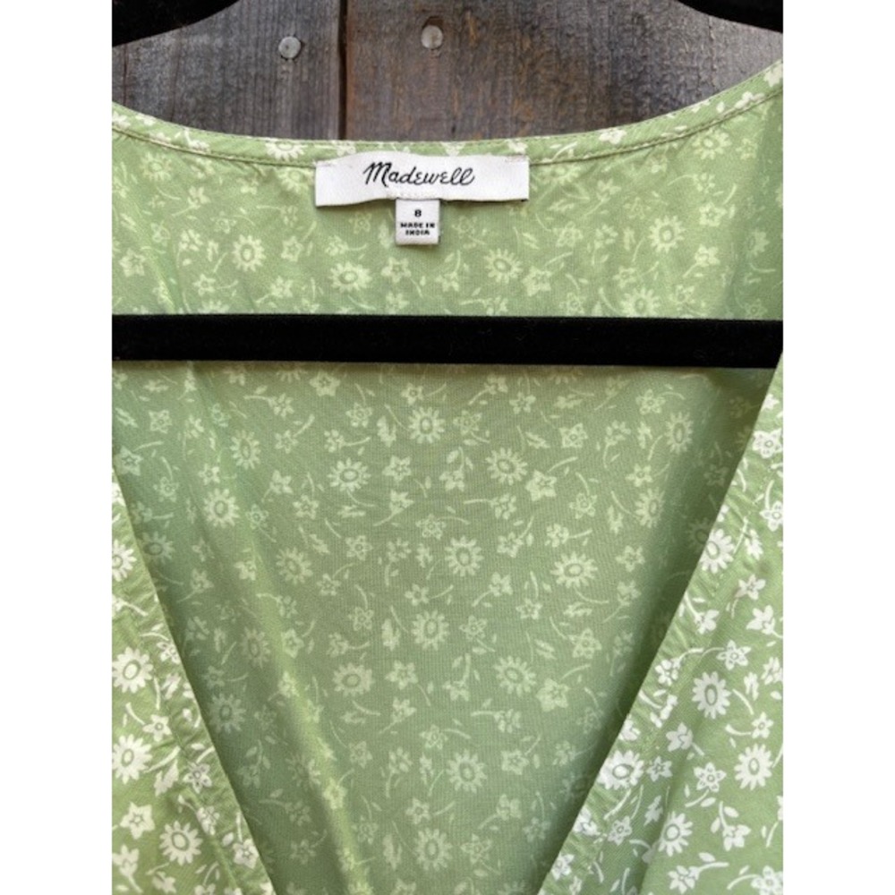 Madewell Womens Green Floral Puff Sleeve Button Front Mini Dress - Picture 4 of 4
